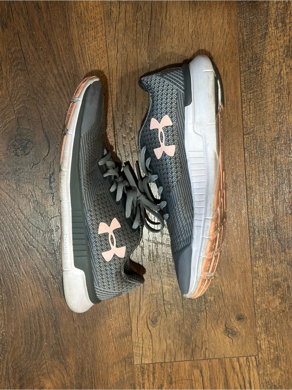 Under Armour Charcoal Knit Training Sneakers with Pink Logo